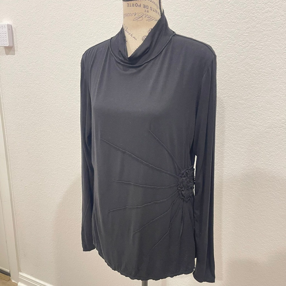 MAX EDITION Black Long Sleeve Mock Neck Ruched Top Women's XL